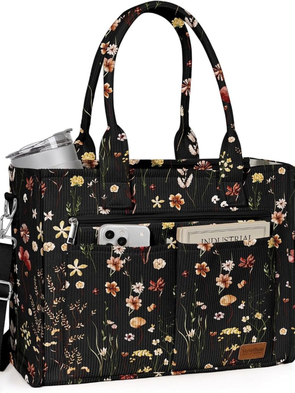 Structured Corduroy Tote Bag, Large Crossbody Laptop Bag